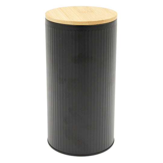 CANISTER TIN BAMBOO LID BLACK