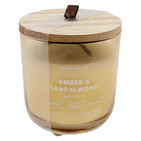 CANDLE SCENTED WOODEN LID AMBWD-PATCH BROWN - AMBER & SANDALWOOD