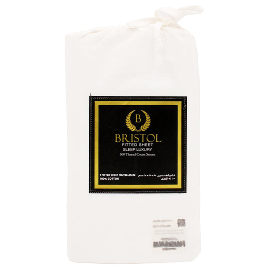 300TC SINGLE FITTED SHEET | 90X190 | BLEACHED WHITE