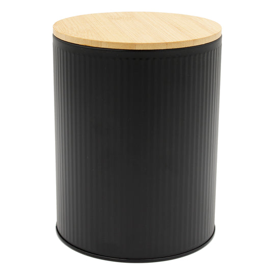CANISTER TIN BAMBOO LID BLACK