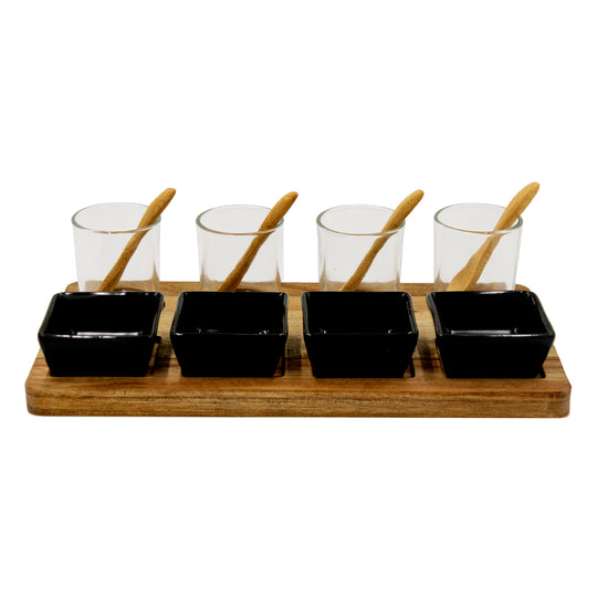 SERVING SET STONEWARE GLASS & ACACIA BEIGE