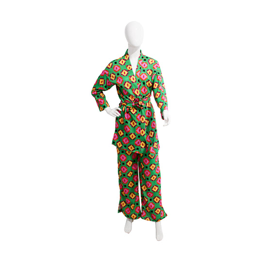BLUESPACE-KIMONO SET | GREEN PRINT | SMALL