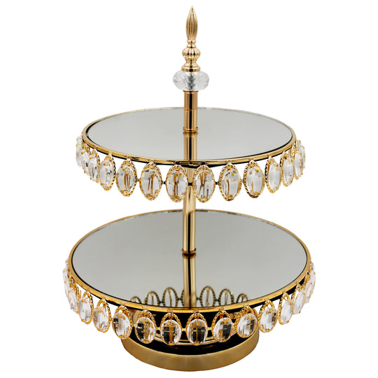 CAKE STAND MIRROR CRYSTAL 2 TIER