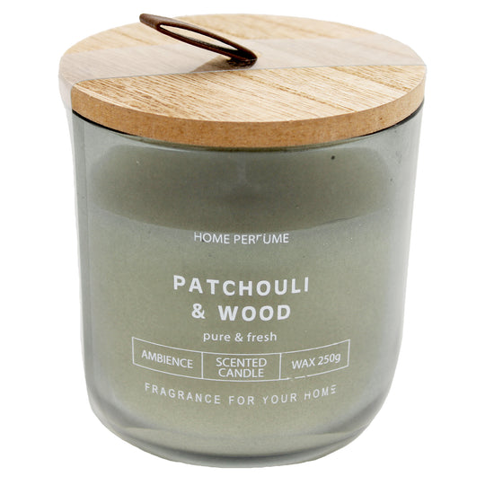 CANDLE SCENTED WOODEN LID AMBWD PATCH BROWN - PATCHOULI & WOOD