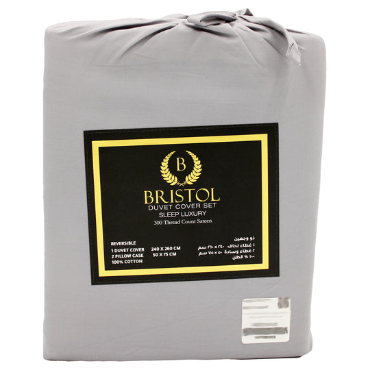 300TC KING DUVET COVER | 240X260 | DYED SILVER