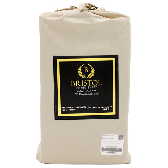 300TC DOUBLE FITTED SHEET | 155X200 | DYED BEIGE