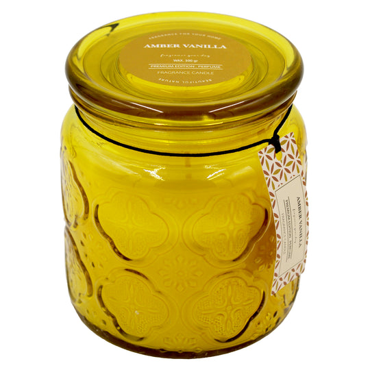 CANDLE WAX SCENTED GLASS LID AMBER VANILLA