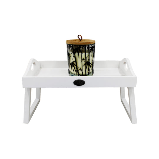 TRAY SERVING WOODEN + STAND | 30X20X18CM | WHITE