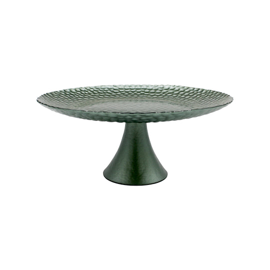 FOOTED EMBOSSED GLASS HONEYCOMB 28CM - GREEN