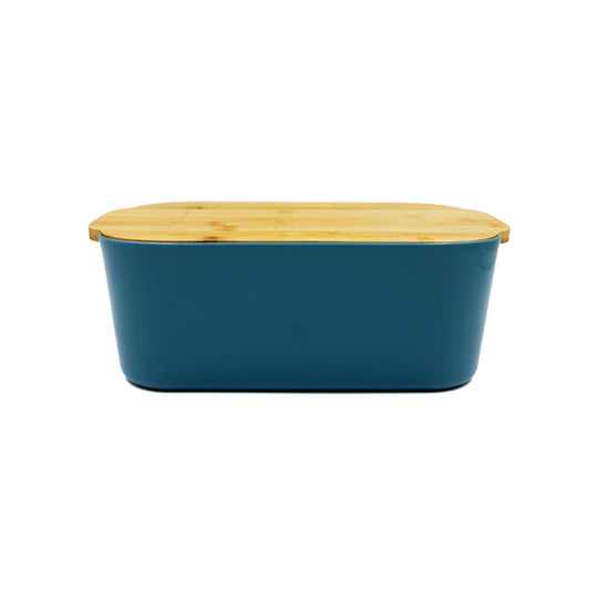 BREAD BIN WHEAT STRAW + BAMBOO LID - BLUE