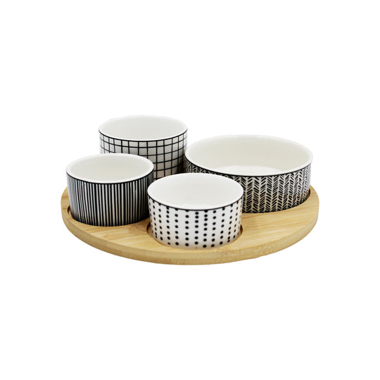 SERVING SET BAMBOO / PORCELAIN ROUND 5PCS