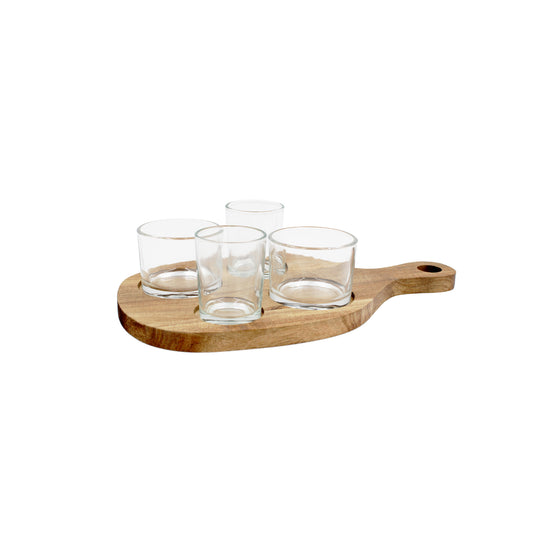 SERVING TRAY ACACIA/GLASS 5PC