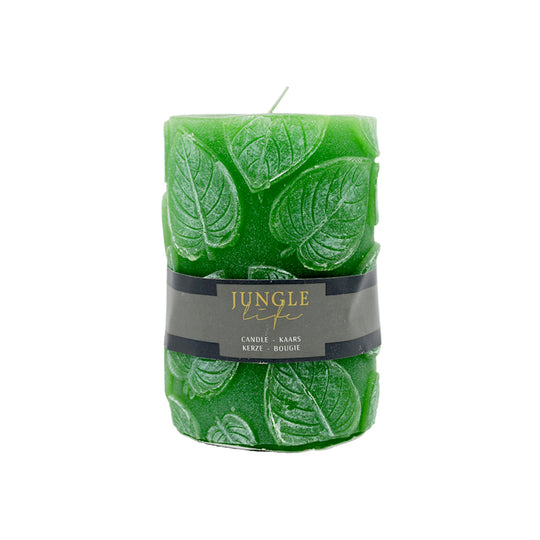 CANDLE PILLAR LEAF | 7X7X10CM | DARK GREEN